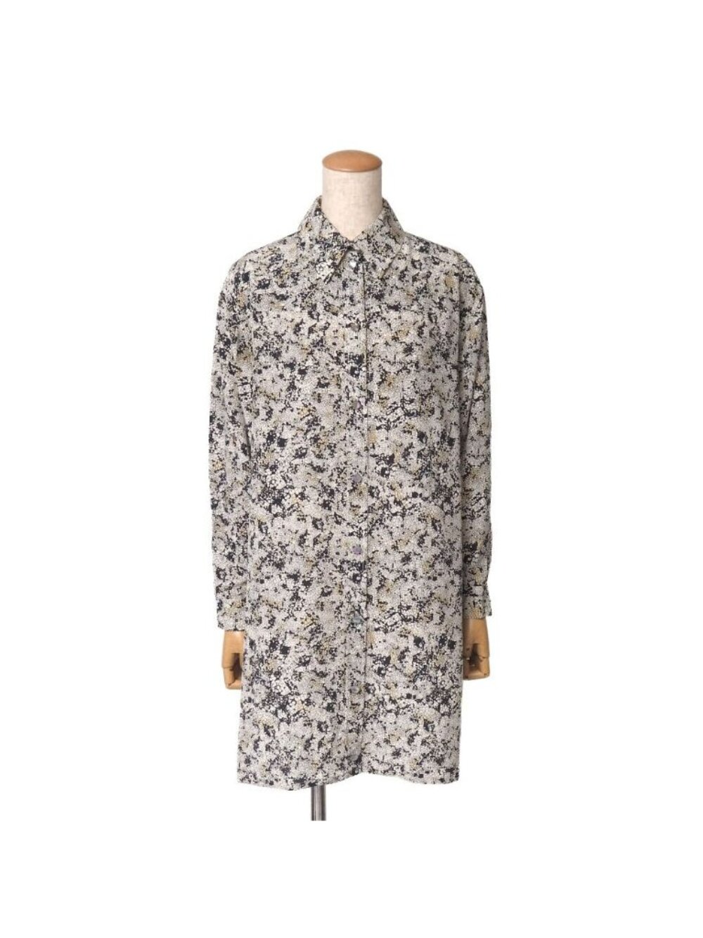 Celine Vintage Blouse Total Silk All Over Print Shell Button RB 36